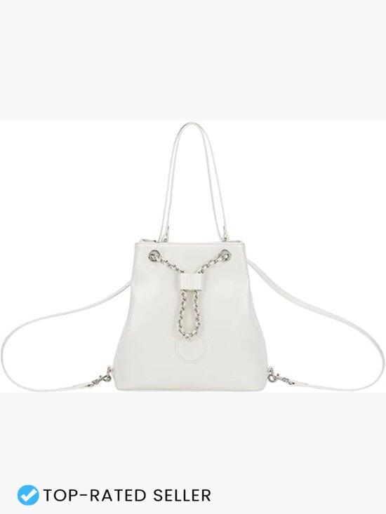 Handbags - Vegan Leather Drawstring Bucket Bag Tote 2 Straps Crossbody Handbag